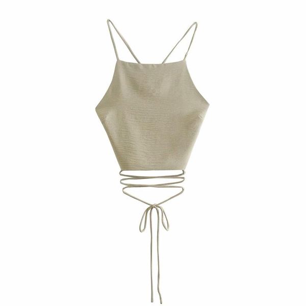 

summer women's solid color halter short camisole tanks & camis, White