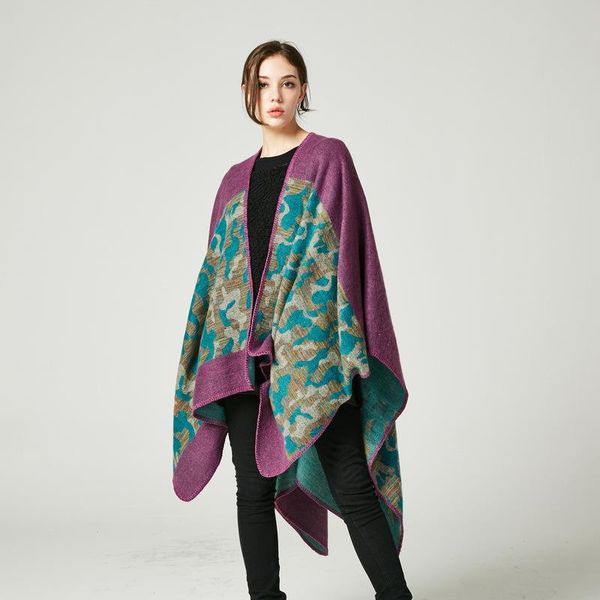 

scarves winter scarf warm poncho and cape women cloak printed splice shawl imitation cashmere pashmina national wind fork wraps mujer, Blue;gray