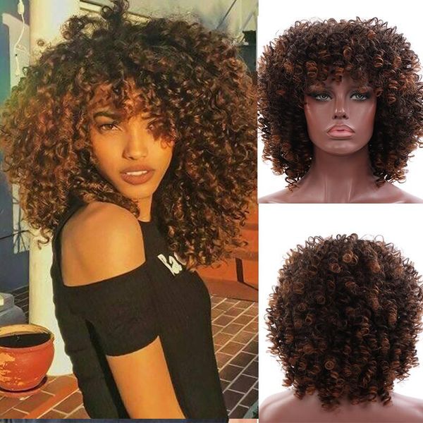 

synthetic wigs short wig ombre black brown golden for women kinky curly afro african american heat resistant hair