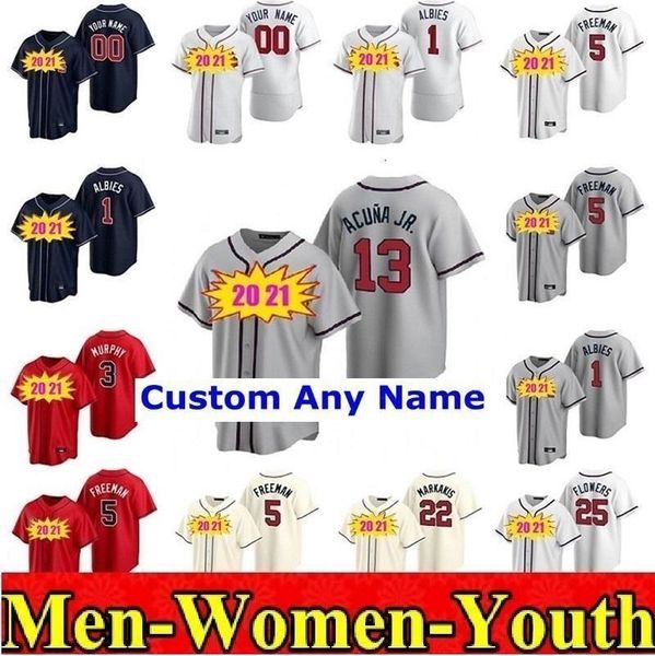 

20 21 Men Women kids youth Baseball jerseys Ronald Acuna Jr Freddie Freeman 7 Dansby Swanson 24 Deion Sanders Chipper Jones Brave, Blue;black