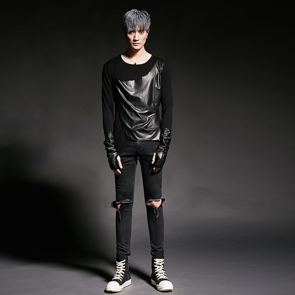 

men's fashionable long sleeve shirt gothic style punk t-shirts of the leather amendment v0wp, White;black