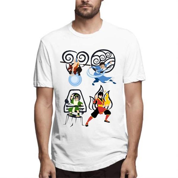 

men's t-shirts men cartoon avatar the last airbender aang katara 2021 t-shirt custom camiseta cotton, White;black