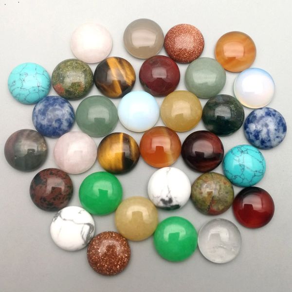 

natural stone 18mm round loose beads opal rose quartz tiger's eye turquoise cabochons flat back for necklace ring earrrings jewelry acc, Black