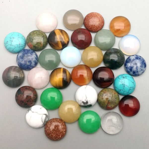 Naturstein, 18 mm, runde lose Perlen, Opal, Rosenquarz, Tigerauge, Türkis, Cabochons, flache Rückseite, für Halskette, Ring, Ohrringe, Schmuckzubehör