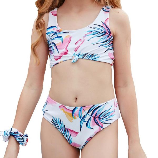 

women's swimwear girl's bikini 2021 tropical print tied front little girl tankini children swimsuit bandeau swimming suit beach we, White;black