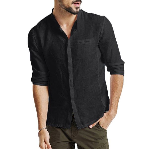 

pure xiao hei button color pattern mens long-sleeved shirt comfortable fit fashion retro style travel office entertainment, White;black