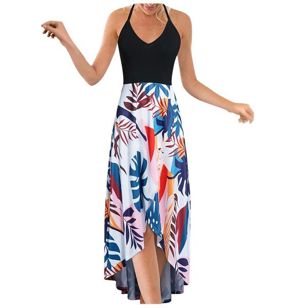 

casual dresses women sleeveless clothing plus size summer deep v-neck vestido midi elegante halter dress female #t2g, Black;gray