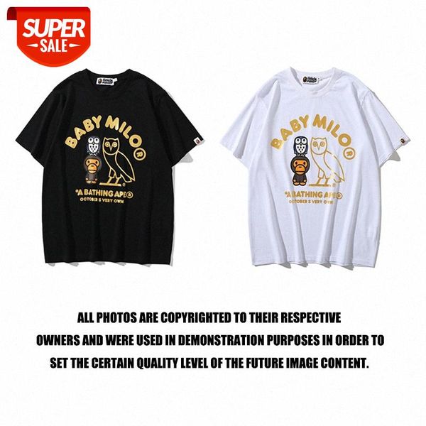 

japanese brand baby ape head shark owl bronzing t-shirt men and women couples short sleeves #4t7v, White;black