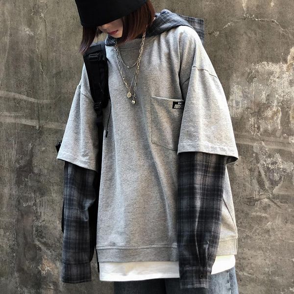 

women's hoodies & sweatshirts female long sleeve and pullover patchwork hooded ins fashion brand clothing korean style ladies, Black