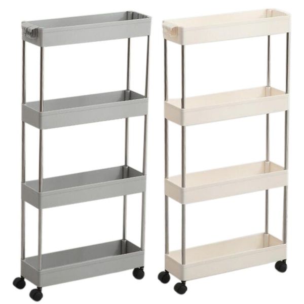 

hooks & rails 4 layer space kitchen storage rack slim slide tower movable assemble plastic bathroom shelf saving organizer