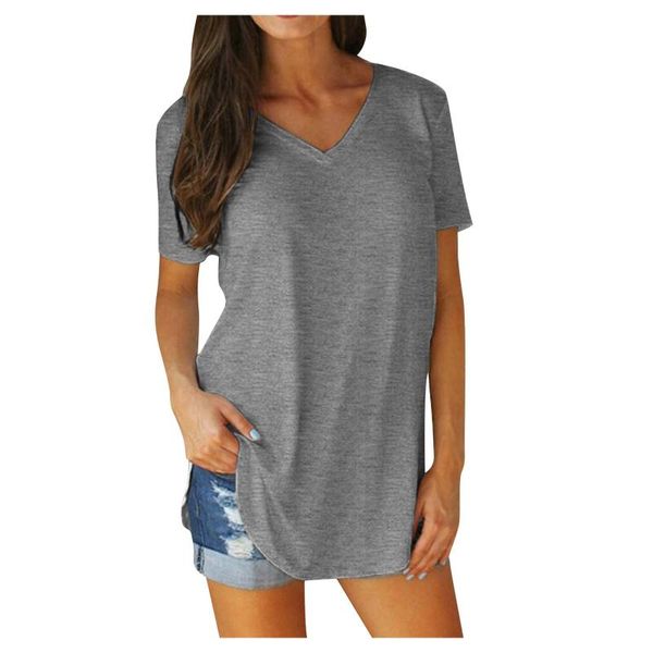 

women's t-shirt t shirt women v-neck short sleeves pure color ladies pullover manga corta camisetas loose summer clothes for womens, White