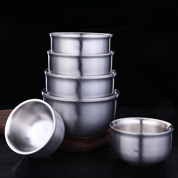 

bowls kitchen supplies heat insulation stainless steel double wall insulated round rice soup bowl anti-slip tableware