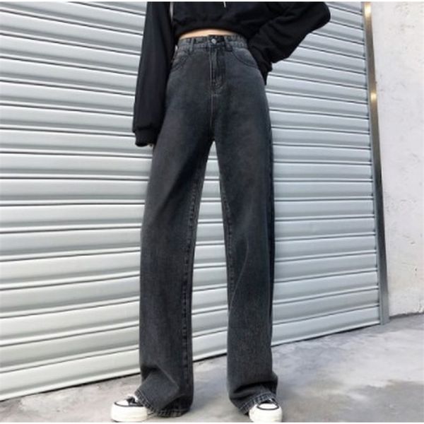 

vintage black high waisted jeans women pants leisure loose wide leg streetwear spring fashion boyfriend baggy 210603, Blue
