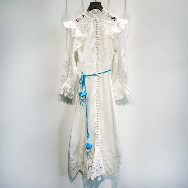 

women dress autumn and winter lace embroidery hollow long lace-up casual dresses, Black;gray