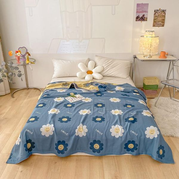 

cute blankets blue flowers pure cotton yarn blanket throw on bed/car/sofa lovely girls bedding twin bedclothes