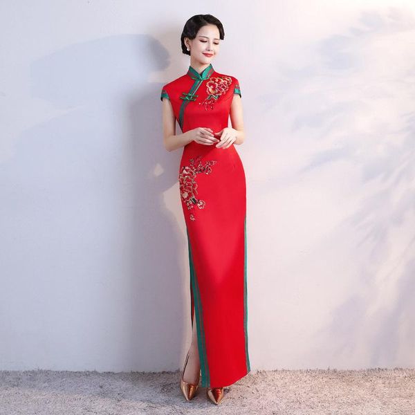 

ethnic clothing s-4xl grren party cheongsam vintage chinese style spring long evening dress oriental woman elegant qipao vestido plus size, Red