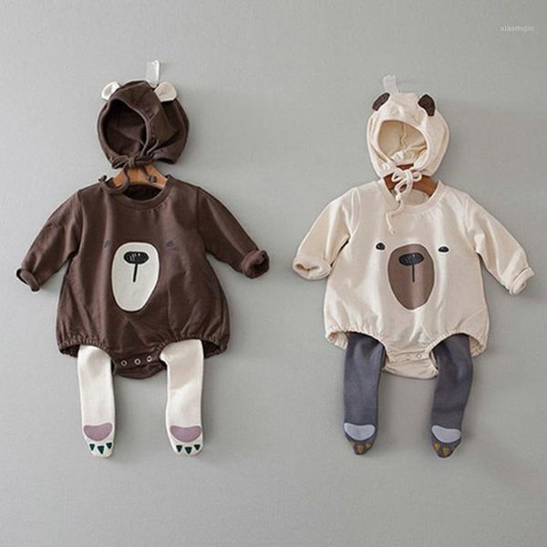 

rompers autumn baby clothes for boys cartoon bear printing long sleeve jumpsuit toddler girls clothing children pajamas with cap,, Blue