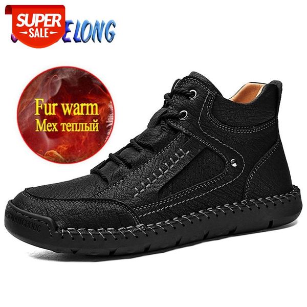 

Men's Winter Boots Soft Leather Men's Snow Boots Plush Warm Leather Winter Warm Outdoor Vintage Adult Motorcycle #ko84