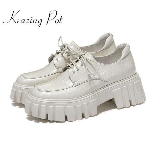 

krazing pot simple style wild classic colors natural leather round toe high heels fashion shoes women spring pumps l1f3 dress, Black