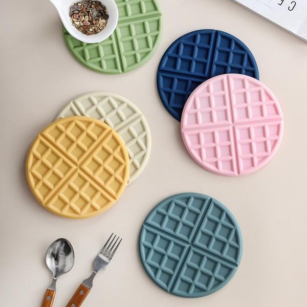

mats & pads silicone heat-resistant cup pad pot super thick round waffle plate korea placemats for table mat posavasos