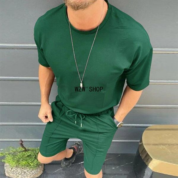 

men's tracksuits fashion solid two piece sets 2021 summer mens casual short sleeve pullover hipster shorts outfits free, Gray