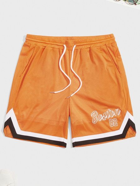 

men letter graphic contrast binding drawstring waist shorts d79x#, Black