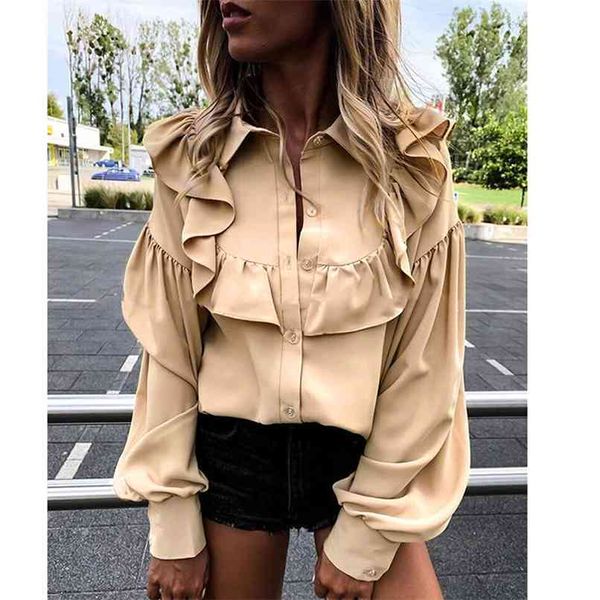 

autumn women ruffle shirt blouse long sleeve streetwear casual female 210513, White