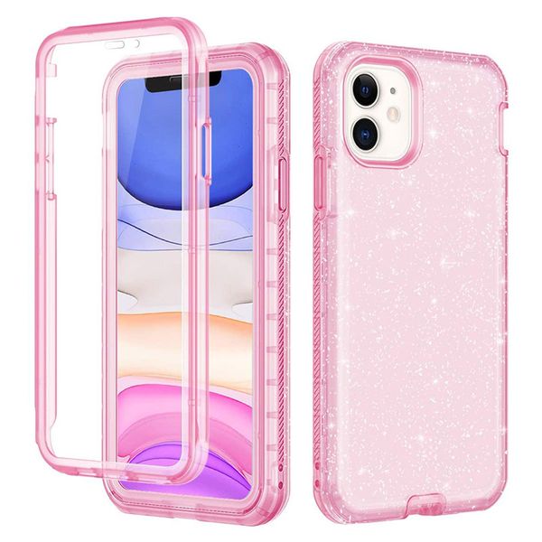 3 In 1 Clear Glitter Phone Case For iPhone 14 13 12 11 Pro Max Heavy Duty Shockproof Protective Back Cover With Samsung S20 S21 Plus Ultra