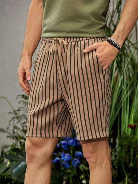 

men striped drawstring waist shorts y7bl#, Black