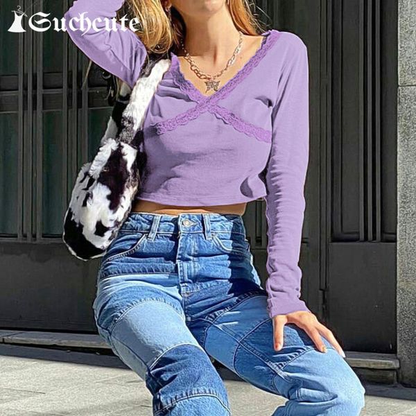

women's t-shirt lace patchwork modis y2k aesthetic long sleeve female skinny 90s outfit cropped shirt autumn streetwear mjyx, White