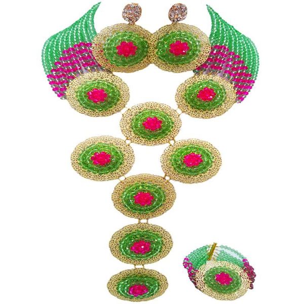 

earrings & necklace nice quality light green fuchsia pink african anniversary crystal jewelry sets for women 10c-9ph-15, Silver