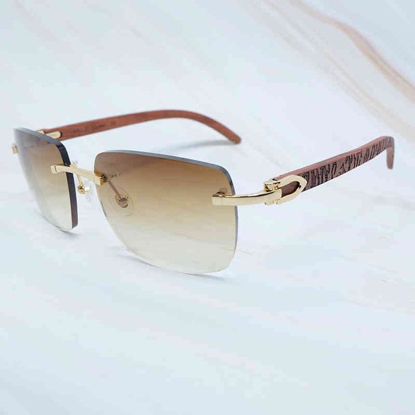 

2022 factory wholesale big square men wood buffs rimless designe shades eyewear fashion women sun 28mp, White;black