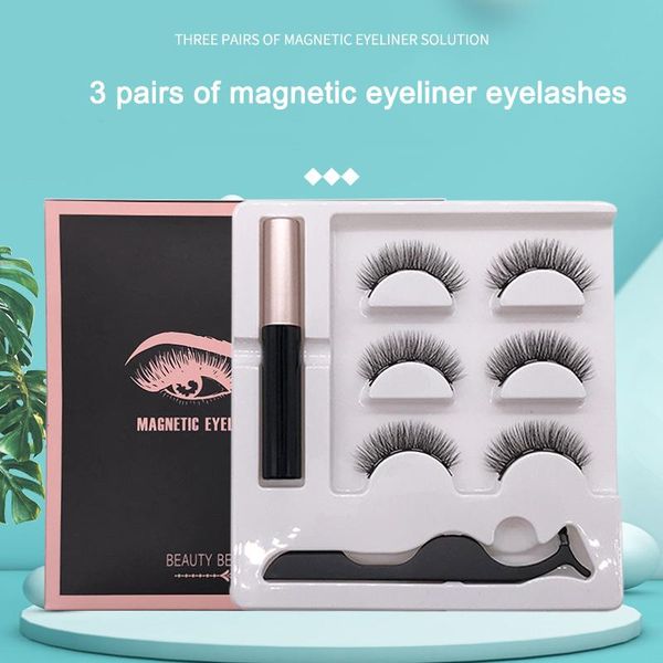

magnetic eyeliner false eyelashes set 3 pairs natural long thick easy wear glue lashes mink wholesale bulk
