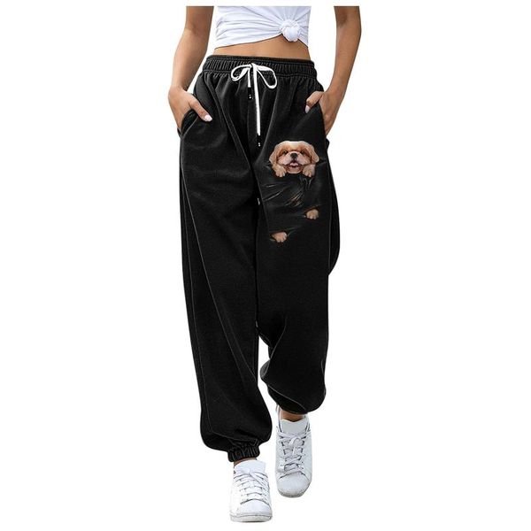 

women's pants & capris animal print bottom sweatpants pockets high waist sporty gym athletic fit jogger lounge trousers, Black;white