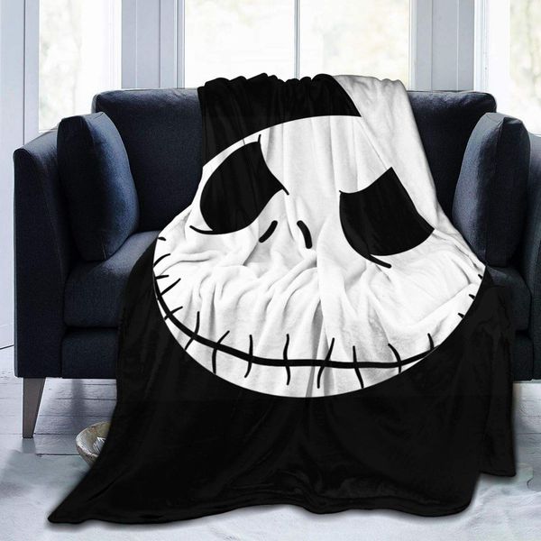 

custom fleece bed blankets, jack skellington fan art gift poster personalized throw blankets, fall super soft warm blanket for