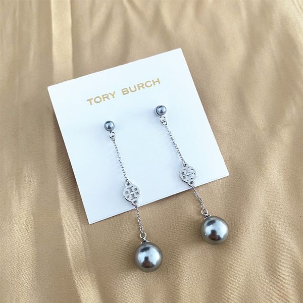 

aaa designer jewelry long chain design pearl earrings round double letter earrings, Golden;silver