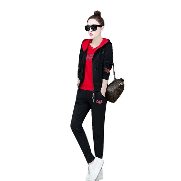 

two piece dress black tracksuit for women outfits sportswear hooded sweatshirts t shirt pants suit clothing 3 set female suits, White