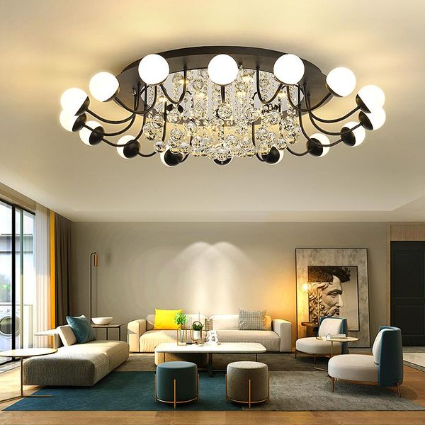 

chandeliers k9 crystal modern led ceiling lighst for living room bedroom study white/black color lamp plafond round ball
