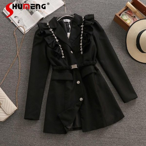 

women's trench coats 2021 spring and autumn ladies korean style waist slimming mid-length suit windbreaker fashion simple coat, Tan;black