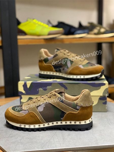 

luxury designer casual shoes fashion leather runner camouflage sneakers suede stud lace-up flats rivet trainers dress shoes size38-45, Black