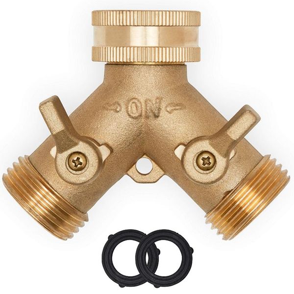 

watering equipments garden hose connector tap, outlet splitter, heavy duty brass 2 way splitter adapter with valves washers