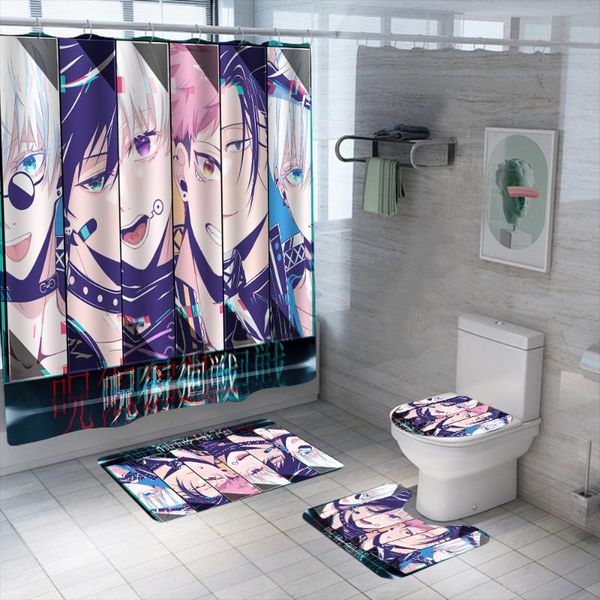 

shower curtains jujutsu kaisen curtain set waterproof washable polyester bath anti-slip rugs toilet lid cover mat