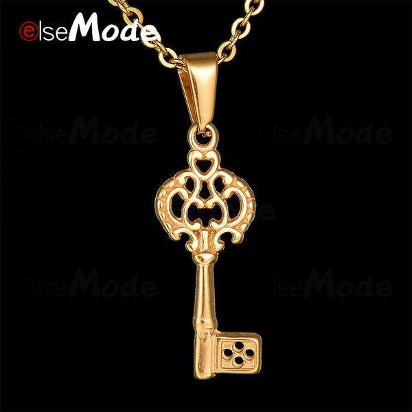 

pendant necklaces elsemode gold hollow keys stainless steel pendants statement necklace valentine's day gift bijoux femme, Silver