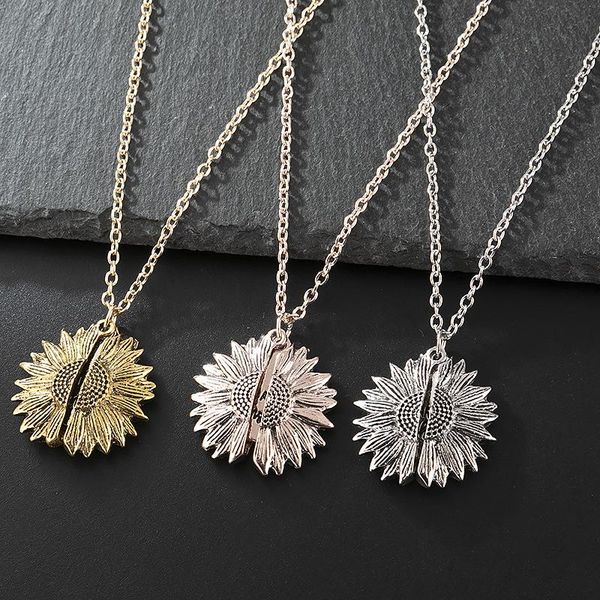 

fashion temperament sunflower flower double lettering women necklaces exquisite clavicle charm pendant necklace party gifts, Silver
