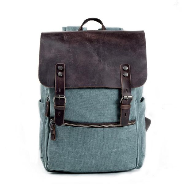 

backpack vintage men's backpacks canvas leather large capacity short distance travel bags fashion school lapmochila
