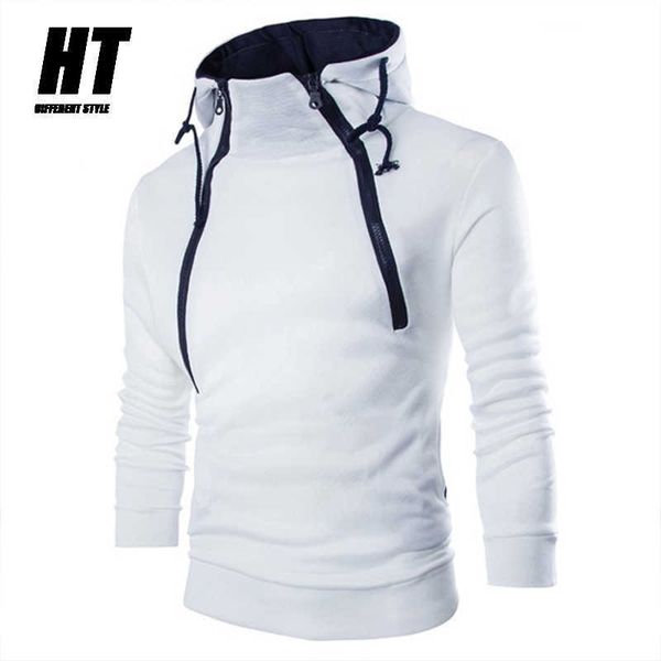 

men's monochrome hooded sweatshirt, double diagonal zipper, hip hop style, fashion, sweatpants, 2021, Black