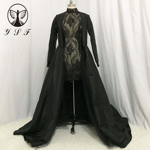 

party dresses 2021 evening black high collar illusion lace long sleeve fiesta de vestidos with overskirt, White;black
