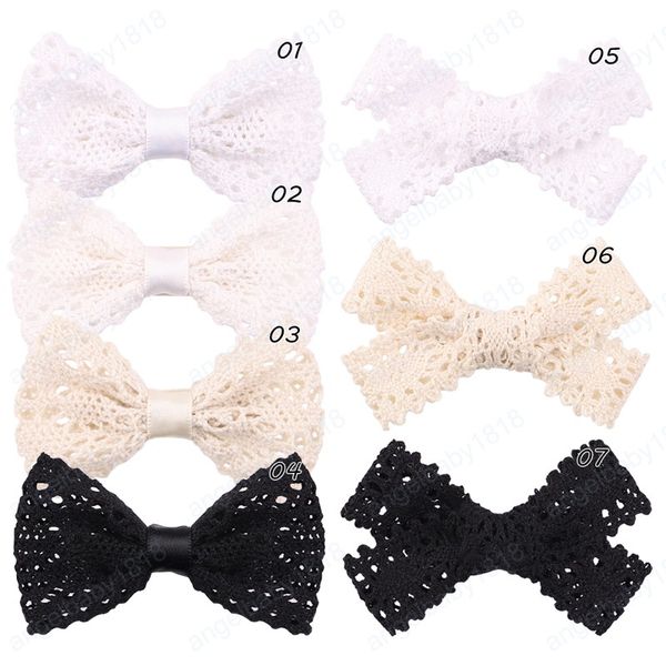 

sweet lace bowknot hair clips for cute girls white black handmade safety hairpins boutique barrette kids hair accessories, Slivery;white