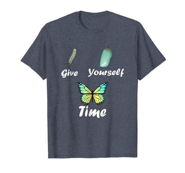 

give yourself time butterflies inspirational quote t-shirt, White;black