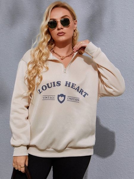 

plus heart & letter graphic drop shoulder thermal sweatshirt f8md#, Black